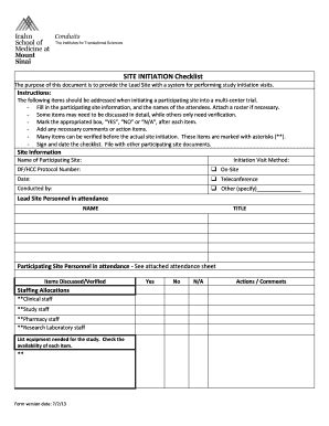 Fillable Online Site Initiation Visit Form Checklist Fax Email Print