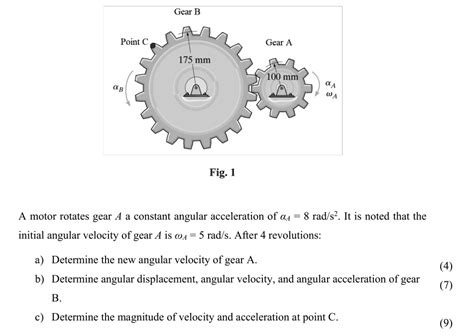 Solved Gear B Point Gear A 175 Mm Mm Wa Fig 1 A Motor Rotates Gear A Constant Angular