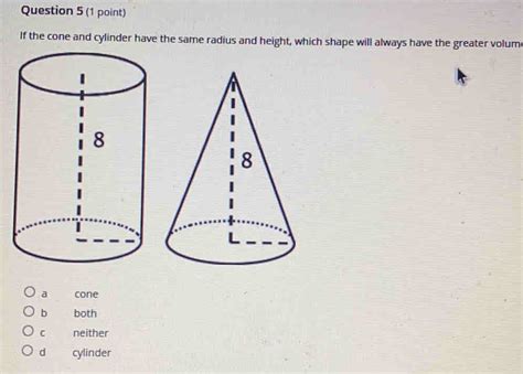 Solved Question 5 1 Point If The Cone And Cylinder Have The Same