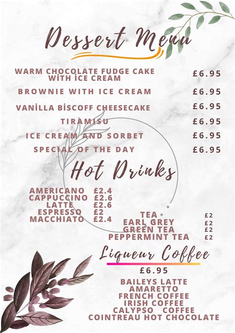 Dessert Menu La Rosa Bella