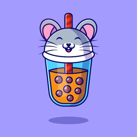 Niedliche Maus Boba Milchtee Cartoon Symbol Illustration Premium Vektor