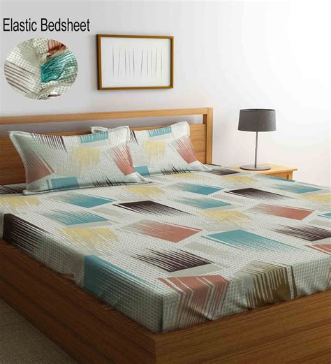 Buy Multicolor Abstract 300 Tc Cotton Blend King Sized Fitted Bed