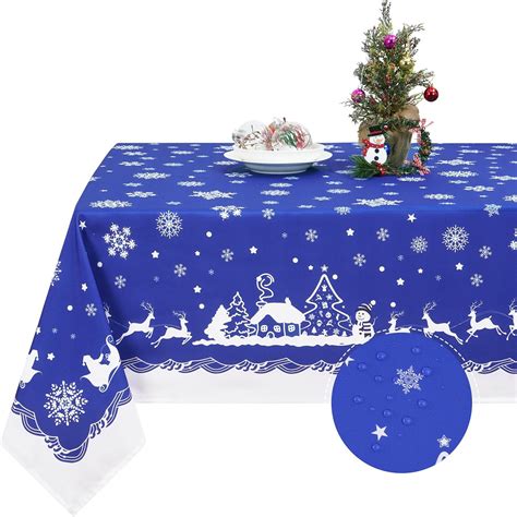 Christmas Tablecloth Snowflake Blue Table Cloth Xmas Tree Deer