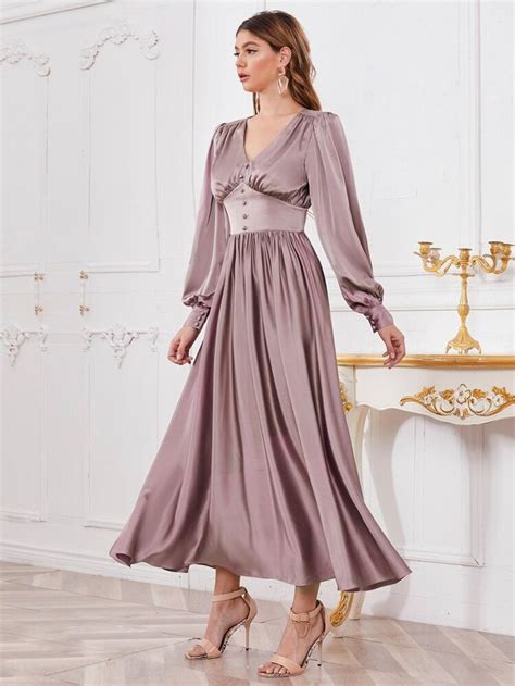 Shein Robe Fronc E En Satin Avec Boutons Mode En Ligne Shein France