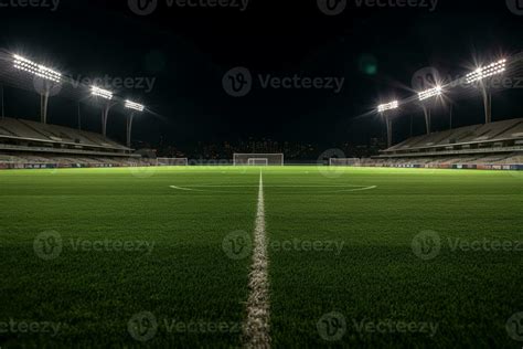 arafed soccer field with lights and grass at night. generative ai ...