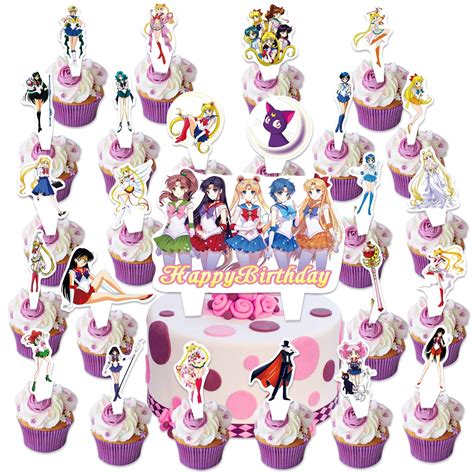 Buy 25pcs Anime Sailor Moon Cake Topper Happy Birthday Party Supplies