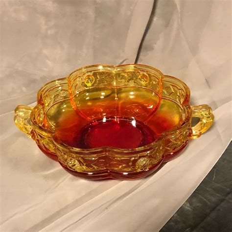 Vintage Aztec Rose Amberina Jeannette Glass Co Candy Dish With Etsy In 2023 Carnival Glass