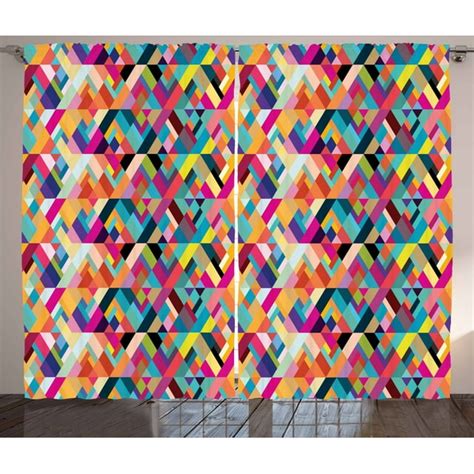 Abstract Curtains 2 Panels Set Bauhaus Style Pattern Of Geometric