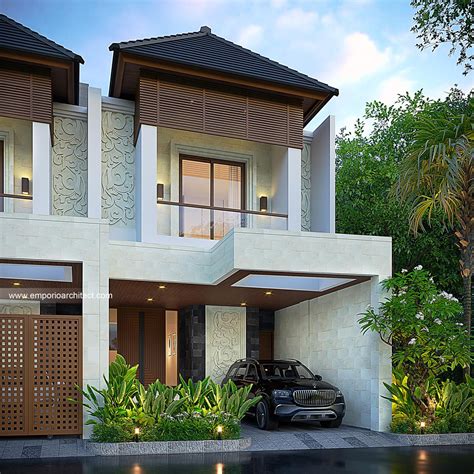 Desain Tampak Depan Perumahan Style Villa Bali Lantai Ibu Mrn Di