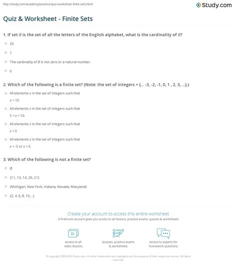 Finite And Infinite Sets Worksheet