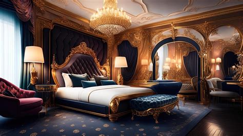 Luxury royal bedroom interior with golden walls, luxurious gold ...