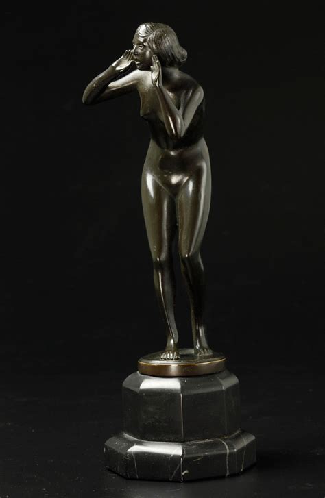 At Auction Art Deco Bronze Figurine Of A Naked Woman On Granite Base