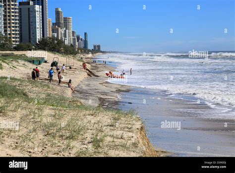 Beach Erosion After Storm Activity Gold Coast Australia Pristine Sandy