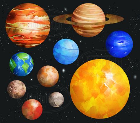 Watercolor Planets Clipart (190341) | Illustrations | Design Bundles