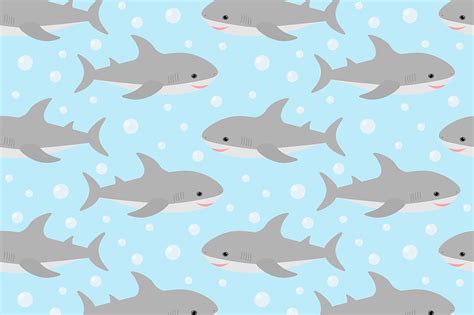 Seamless Pattern Cute Shark Vector By Irinashishkova Thehungryjpeg