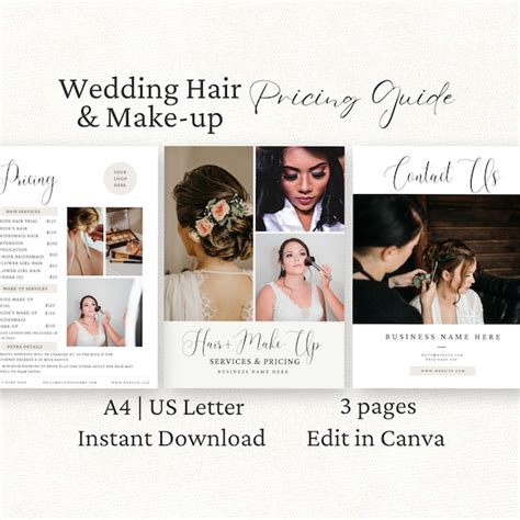 Wedding Hair Stylist Pricing Guide Canva Template Makeup Price Sheet