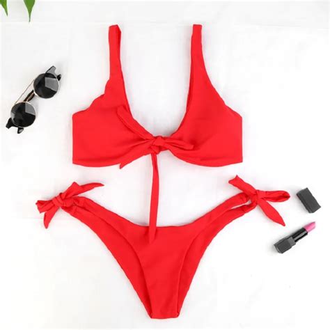 Sexy Tie Knot Front Bikinis Women Push Up Swimsuit Bikini Set Bandage