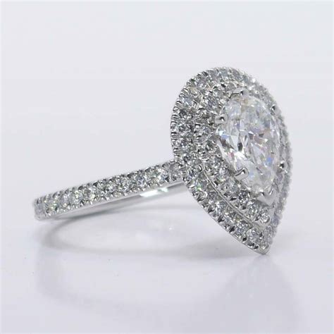 Custom Pear Double Halo Diamond Engagement Ring 1 Carat