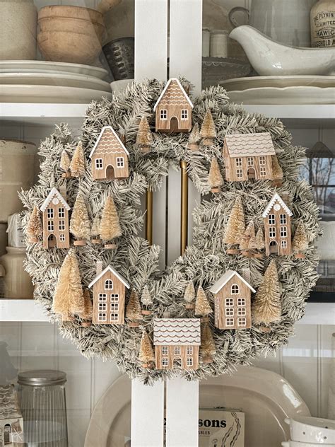 Anthropologie Inspired DIY Christmas Village Wreath Christmas Wreaths