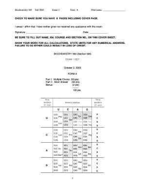 Fillable Online Tamu Biochemistry 303 Fall 2003 Exam 1 Form A Print