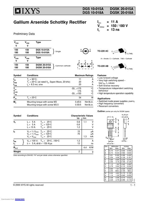 DGSK20 015A Datasheet Gallium Arsenide Schottky Rectifier