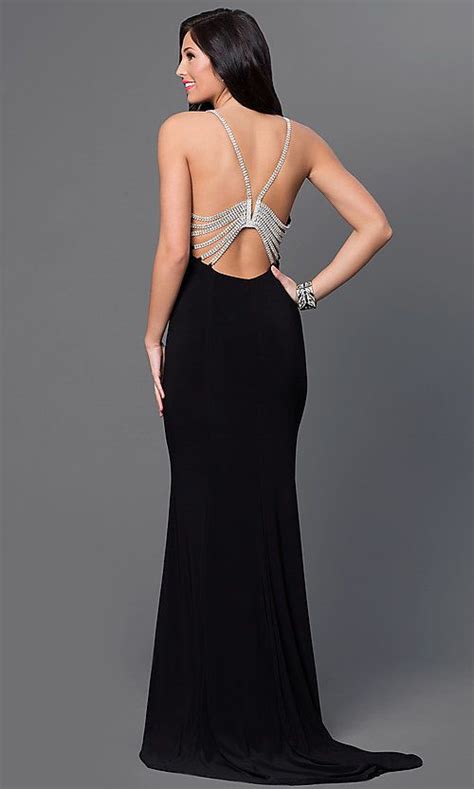 Floor Length Rhinestone Back Black Evening Gown Dresses Evening