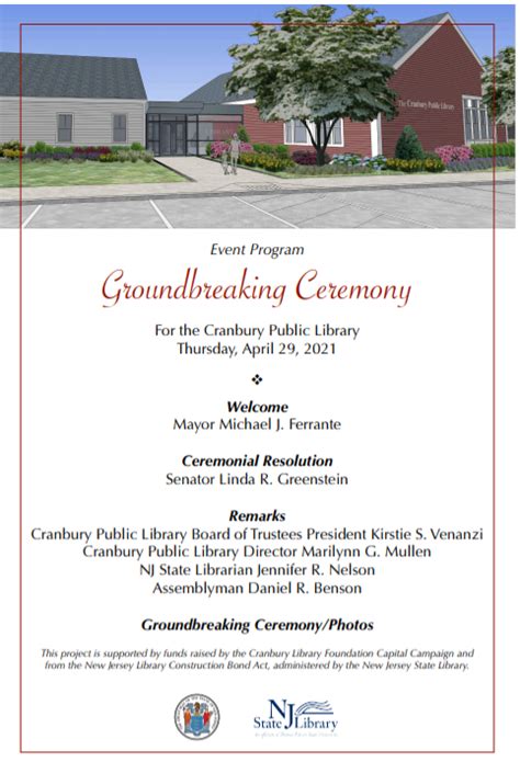 Event Program Groundbreaking Ceremony Cranbury Library Foundation