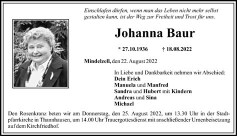 Traueranzeigen Von Johanna Baur Augsburger Allgemeine Zeitung