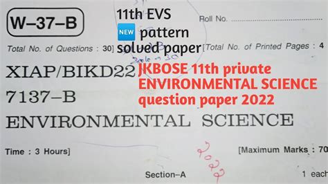 Jkbose Class Th Environmental Science Paper Th Evs