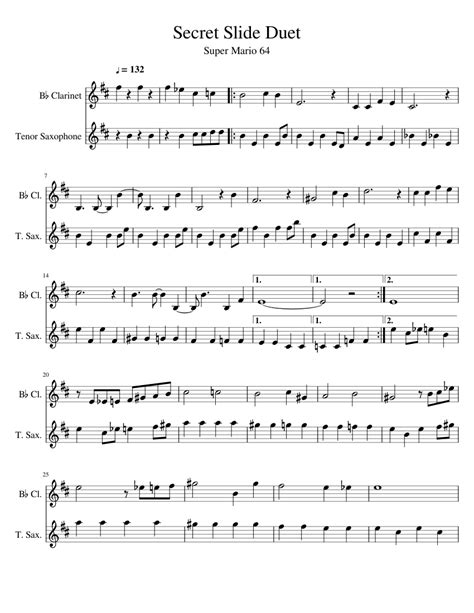 Mario 64 Secret Slide Duet Sheet Music For Clarinet Tenor Saxophone Download Free In Pdf Or Midi