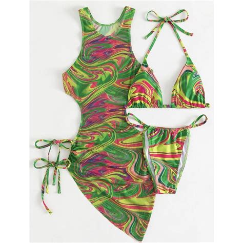 New Hollow Binding Bikini Set Drawcord Three Piece Swimsuit Shopee