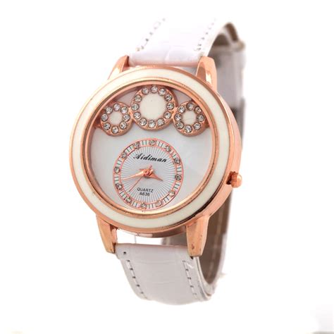 Custom Quartz Watches For Ladies Rhinestone Leather Strap