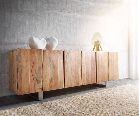 Sideboard Live Edge 220 cm Akazie Natur massiv 6 Türen DELIFE