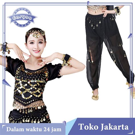 Jual Kostum Set Rok Belly Dance Tari Perut Tamborin Indian Top Rok Belt Sifon Costum Tari India