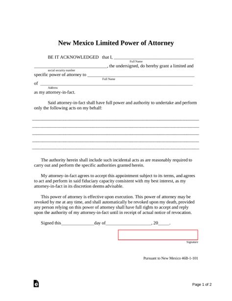 Free New Mexico Power Of Attorney Forms 10 Types Pdf Word Eforms