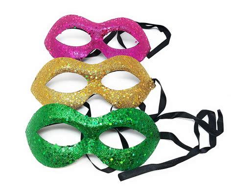 Mardi Gras 7" Sparkle Face Mask Masquerade and Party Accessory - 3 Pack ...