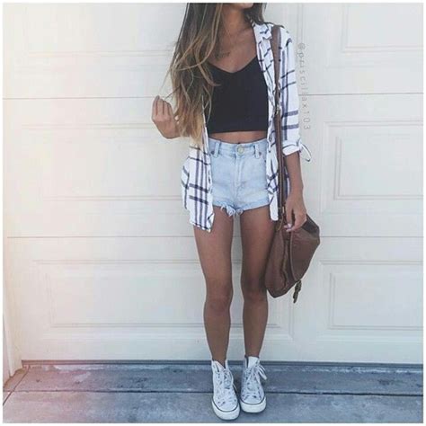 Summer Outfit White Flannel White Converse Light Wash