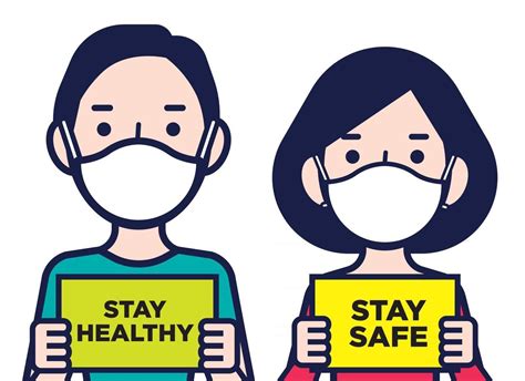 Man And Woman Wearing Face Mask Holding Stay Healthy And Stay Safe