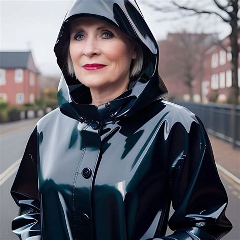 Shiny Black Rubber Mackintosh Rainwear Girl Rubber Clothing