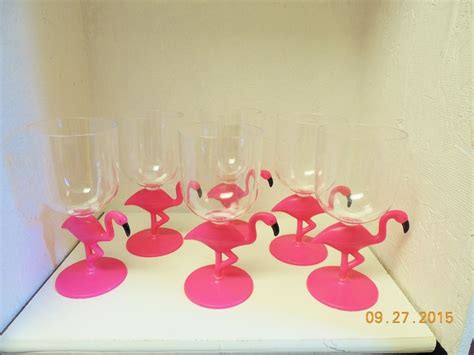 6 Plastic Pink Flamingo Drink Wine Margrarita Glasses 7 Tall Have