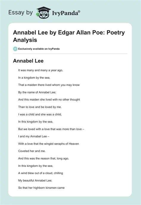 Annabel Lee By Edgar Allan Poe Poetry Analysis 941 Words Essay Example