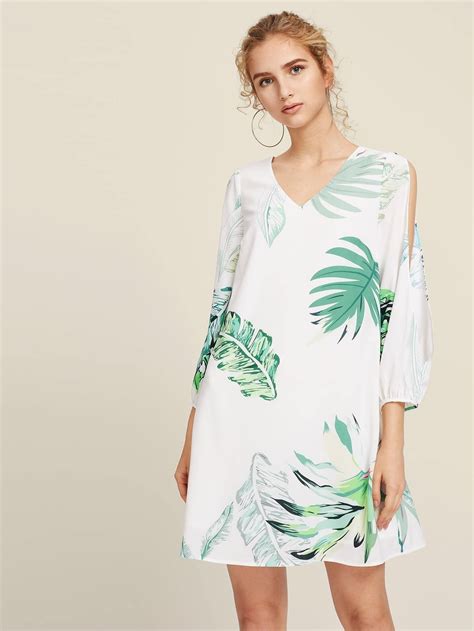 Tropical Print Split Sleeve Dress Shein Sheinside