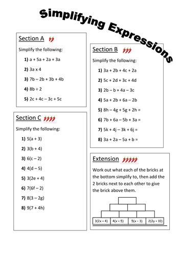 Worksheets On Simplifying Expressions