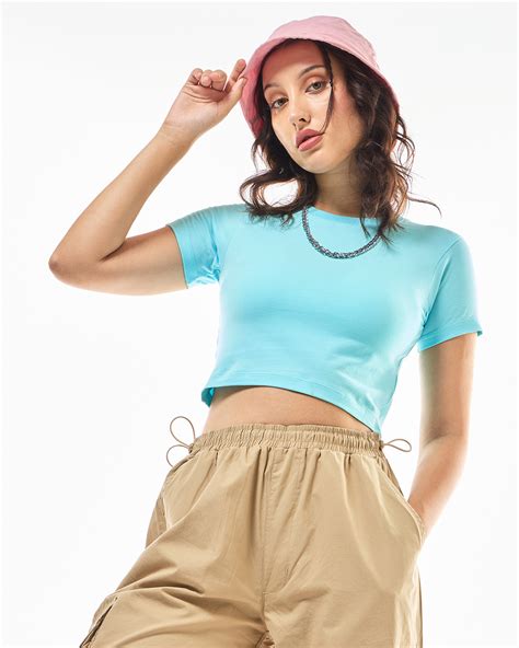 Buy Womens Blue Slim Fit Short Top Online At Bewakoof