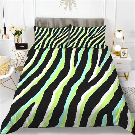 Zebra Print Duvet Cover Set King Polyester Red Black Stripes Bedding