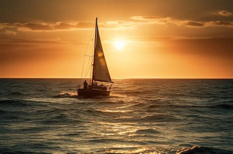 Premium Ai Image Boat Sailing Into The Sunset