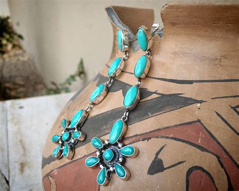 Long Turquoise Cluster Earrings By Navajo Sheila Tso Native American