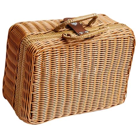 PANIER DE PIQUE NIQUE En Osier Rangement Rotin Valise Imitation Tissé