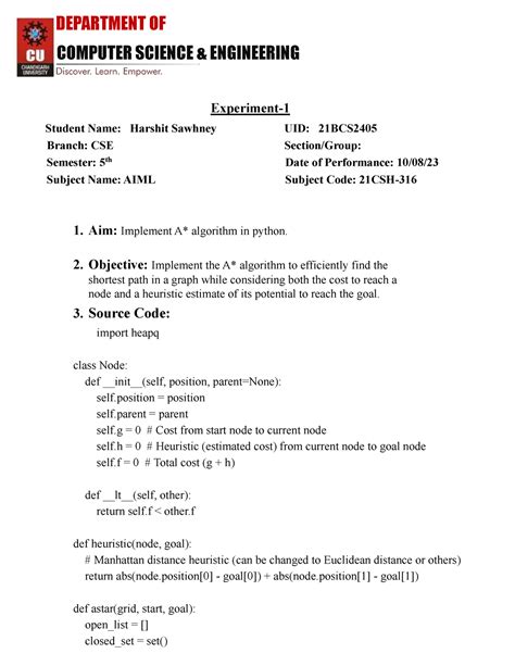 AIML EXP 1 - Nothing - COMPUTER SCIENCE & ENGINEERING Experiment- 1 ...