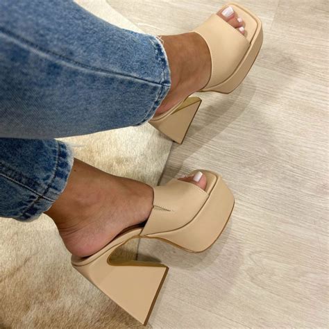 Tamanco Nude De Salto Alto E Meia Pata Loja MM Shoes